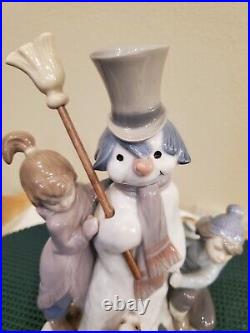 Lladro 5713 The Snowman Girl, Boy and Dog Christmas Porcelain Figurine RETIRED