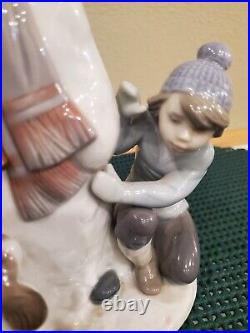 Lladro 5713 The Snowman Girl, Boy and Dog Christmas Porcelain Figurine RETIRED