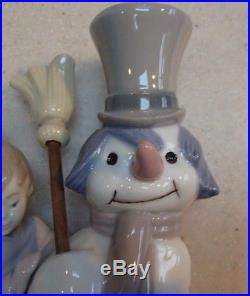 Lladro #5713 The Snowman boy, girl & dog building Mr. Snowman MWOB, RV$495