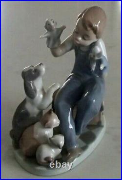 Lladro 5736 Puppet Show boy w puppets, puppy dog & 2 kitty cats MIB, RV$375