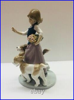 Lladro #5761 Out For A Romp Girl With Dogs Retired Mint