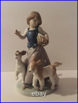 Lladro #5761 Out For A Romp Girl With Dogs Retired Mint