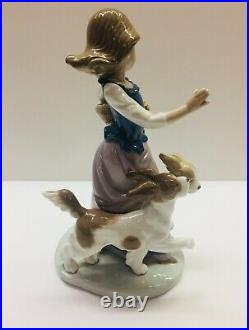 Lladro #5761 Out For A Romp Girl With Dogs Retired Mint