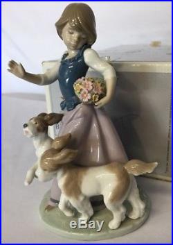 Lladro 5761 Out For A Romp Retired Girl Dogs Porcelain Figure Excellent EUC