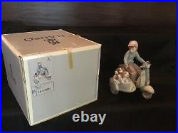 Lladro #5794 Precious Cargo Boy Motorbike Puppies