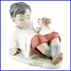 Lladro #5988 Taking Time Boy Leaning Back with Dog Great Condition Retired