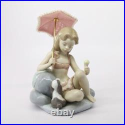 Lladro 6012 Monday's Child Porcelain Figurine Girl with Dog & Parasol