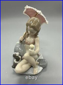 Lladro 6012 Monday's Child Porcelain Figurine Girl with Dog & Parasol