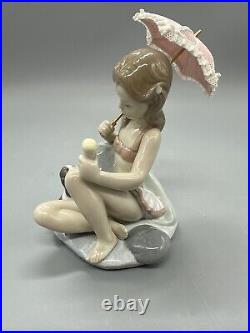 Lladro 6012 Monday's Child Porcelain Figurine Girl with Dog & Parasol