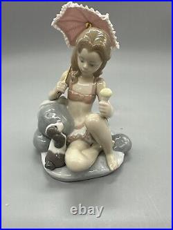 Lladro 6012 Monday's Child Porcelain Figurine Girl with Dog & Parasol