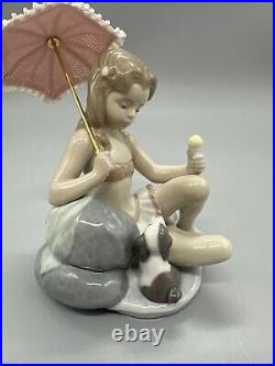 Lladro 6012 Monday's Child Porcelain Figurine Girl with Dog & Parasol