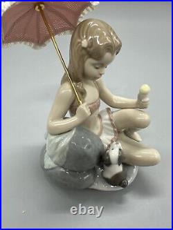 Lladro 6012 Monday's Child Porcelain Figurine Girl with Dog & Parasol