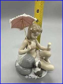 Lladro 6012 Monday's Child Porcelain Figurine Girl with Dog & Parasol