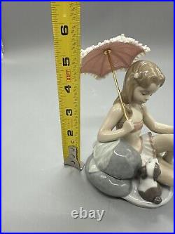 Lladro 6012 Monday's Child Porcelain Figurine Girl with Dog & Parasol