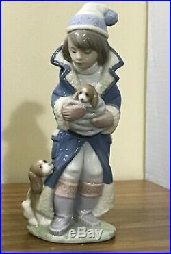 Lladro # 6019 FRIDAY'S CHILD Boy w Puppies Dog Winter Coat Hat NEW in Box
