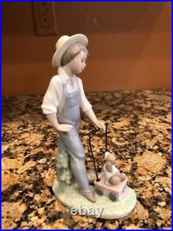 Lladro 6021 Saturdays Child Boy Dog Wagon Porcelain Figurine