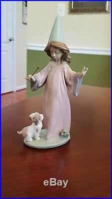 Lladro 6170 Under My Spell Fairy Girl using Wand on Puppy Dog