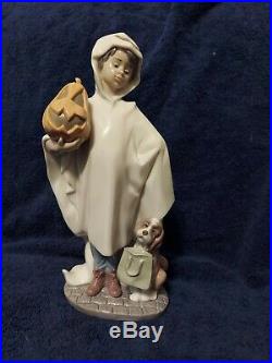 Lladro 6227 Trick or Treat boy in ghost costume w dog & pumpkin- WithO Box