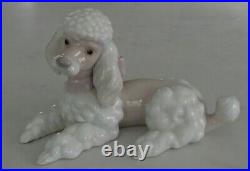 Lladro 6337 Poodle puppy dog w pink purple bow lying down MWOB, RV$340