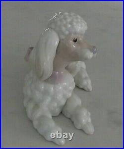 Lladro 6337 Poodle puppy dog w pink purple bow lying down MWOB, RV$340