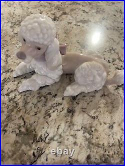 Lladro 6337 Poodle puppy dog with pink purple bow lying down MWOB, RV$360