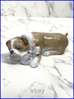 Lladro #6417 Unlikely Friends Bull Dog & Cat Porcelain Figurine Retired