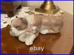 Lladro #6417 Unlikely Friends Bull Dog & Cat Porcelain Figurine Retired withBox