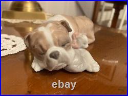 Lladro #6417 Unlikely Friends Bull Dog & Cat Porcelain Figurine Retired withBox