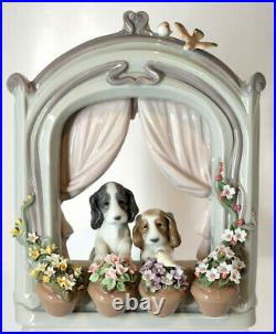 Lladro #6502 Please Come Home Dogs At Window Fine Porcelain Figurine