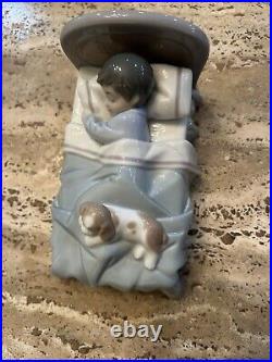 Lladro 6541 Bedtime Buddies, Boy In Bed with Puppy. Retired! Mint Condition