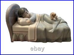 Lladro 6541 Bedtime Buddies, Boy In Bed with Puppy. Retired! Mint Condition