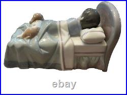 Lladro 6541 Bedtime Buddies, Boy In Bed with Puppy. Retired! Mint Condition