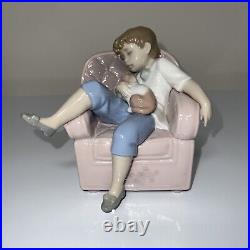 Lladro #6549 Naptime Friends Taking A Nap With Dog Great Condition