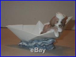 Lladro #6642 Little Stowaway Dog Sailor Puppy In Paper Boat Sailing