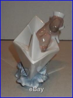 Lladro #6642 Little Stowaway Dog Sailor Puppy In Paper Boat Sailing