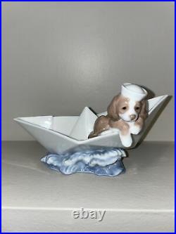 Lladro #6642 Little Stowaway Dog in Paper Boat Porcelain Figurine Excellent 1999