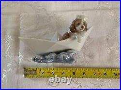 Lladro 6642 Little Stowaway Dog with Sailor Hat in Paper Boat Figurine # 6642
