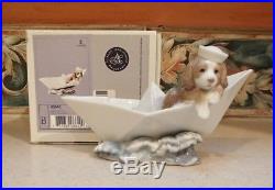 Lladro #6642 Little Stowaway dog w sailor hat asea in a paper boat- MIB, RV$210
