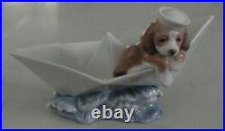 Lladro 6642 Little Stowaway puppy dog adrift in a paper boat MWOB, RV$215