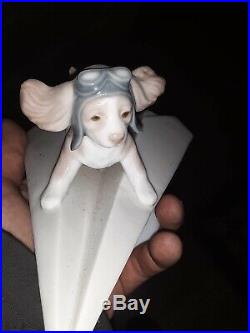 Lladro #6665 Let's Fly Away Dog On A Paper Plane Mint Condition
