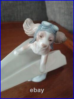 Lladro 6665 Let's Fly Away Dog on Paper Airplane Porcelain Figurine