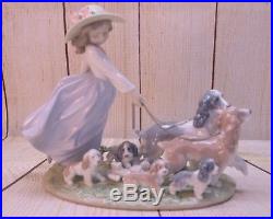 Lladro #6784 Puppy Parade Girl Walking Dogs Comes with Box