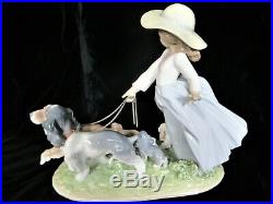 Lladro 6784 Puppy Parade Girl Walking Dogs Mint Retired