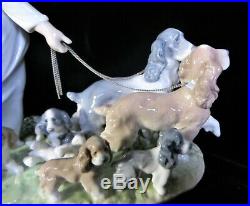 Lladro 6784 Puppy Parade Girl Walking Dogs Mint Retired
