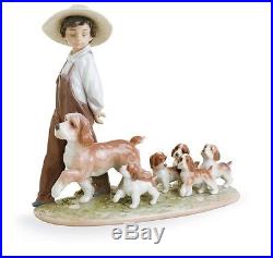 Lladro #6828 My Little Explorers Boy With Puppies, Dogs, Rare, New In Box