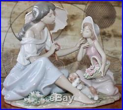 Lladro #6910 As Pretty As A Flower Mother Daughter Puppy Dog Figurine Large