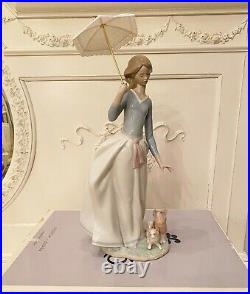 Lladro 6951'sunlit Garden' Lady With Dog And Umbrella Retired