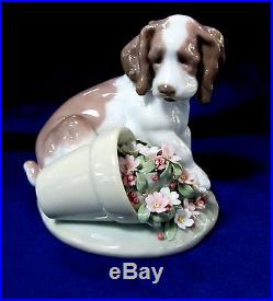 Lladro #7672 It Wasn't Me Bnib Cute Puppy Flowers Dog Retired $210 Off Free Ship
