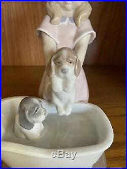 Lladro #9280 Bathing My Puppies Girl Puppy Dog Beautiful Brand Nib