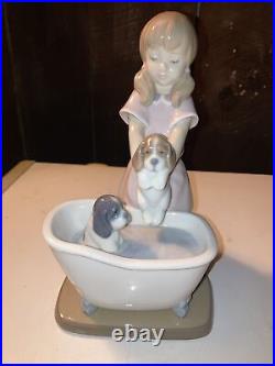 Lladro #9280 Bathing My Puppies Girl Puppy Dog (perfect Condition!) Free Ship